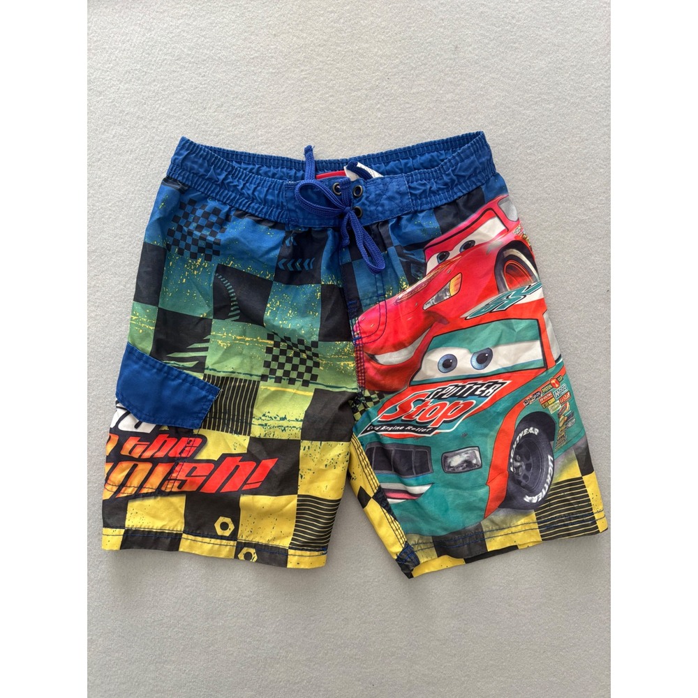 Disney Pixar Cars Swim Trunks Size 4/5 Excellent Lightning McQueen Racing Shorts